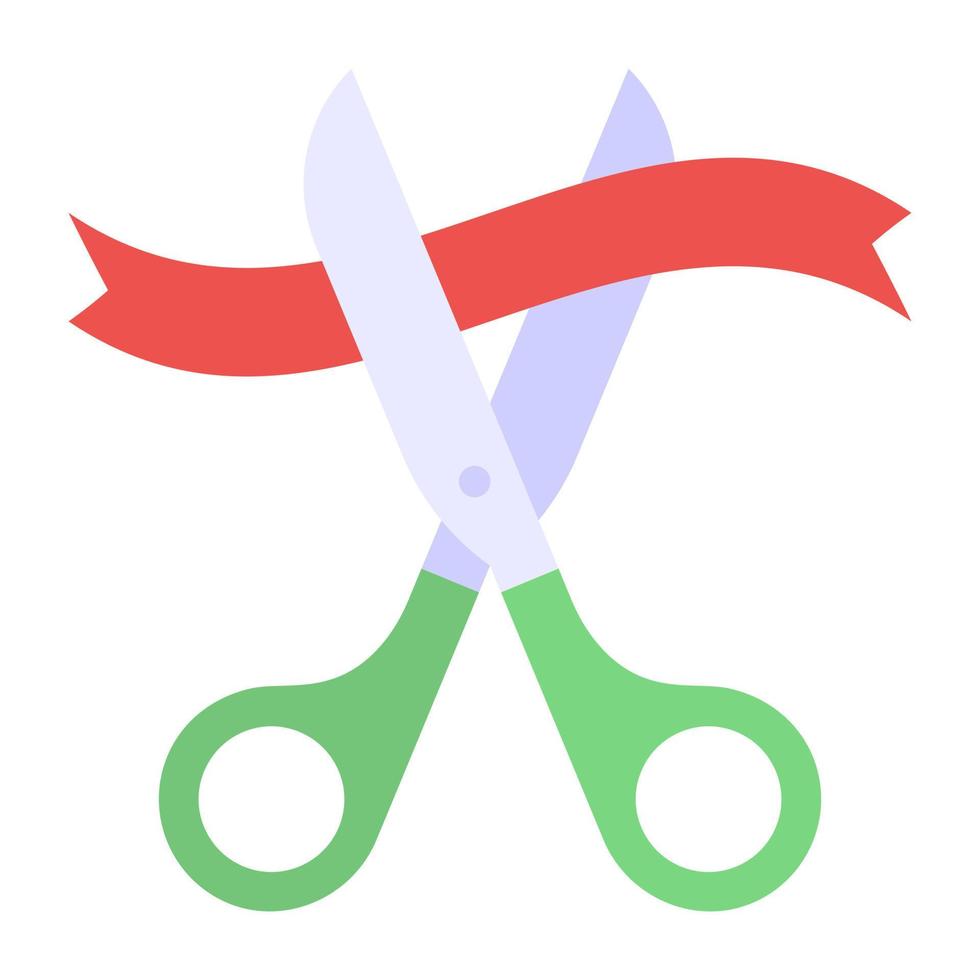 Scissors cutting ribbon denoting concept of inauguration vector