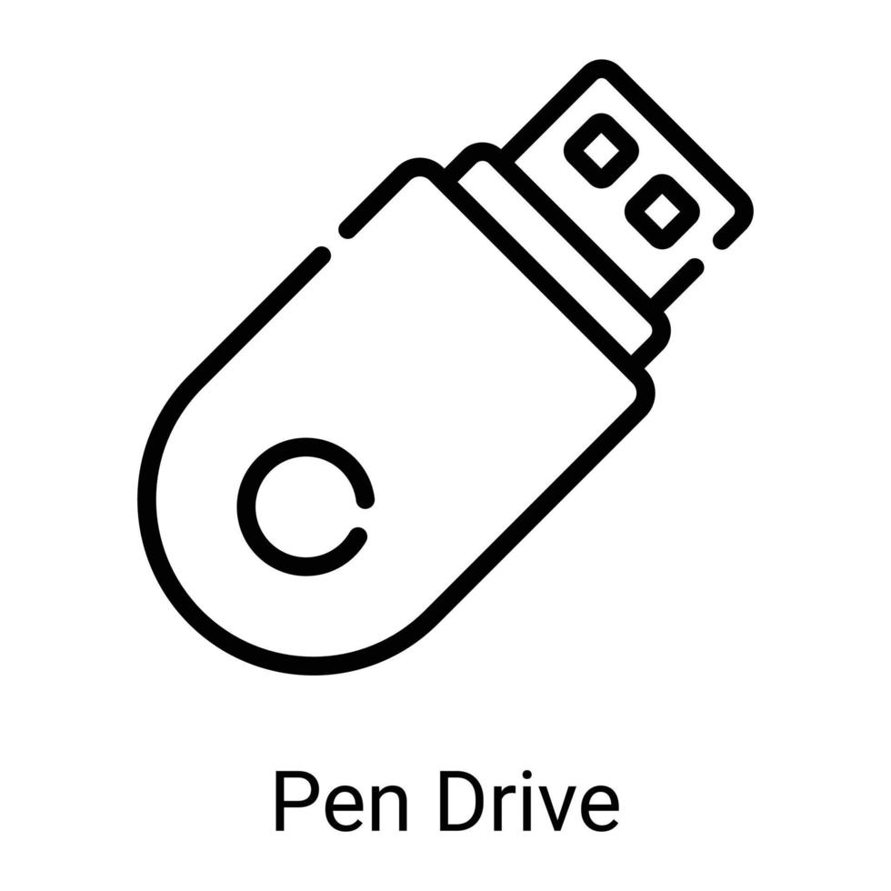 pen drive, icono de línea de flash aislado en fondo blanco vector