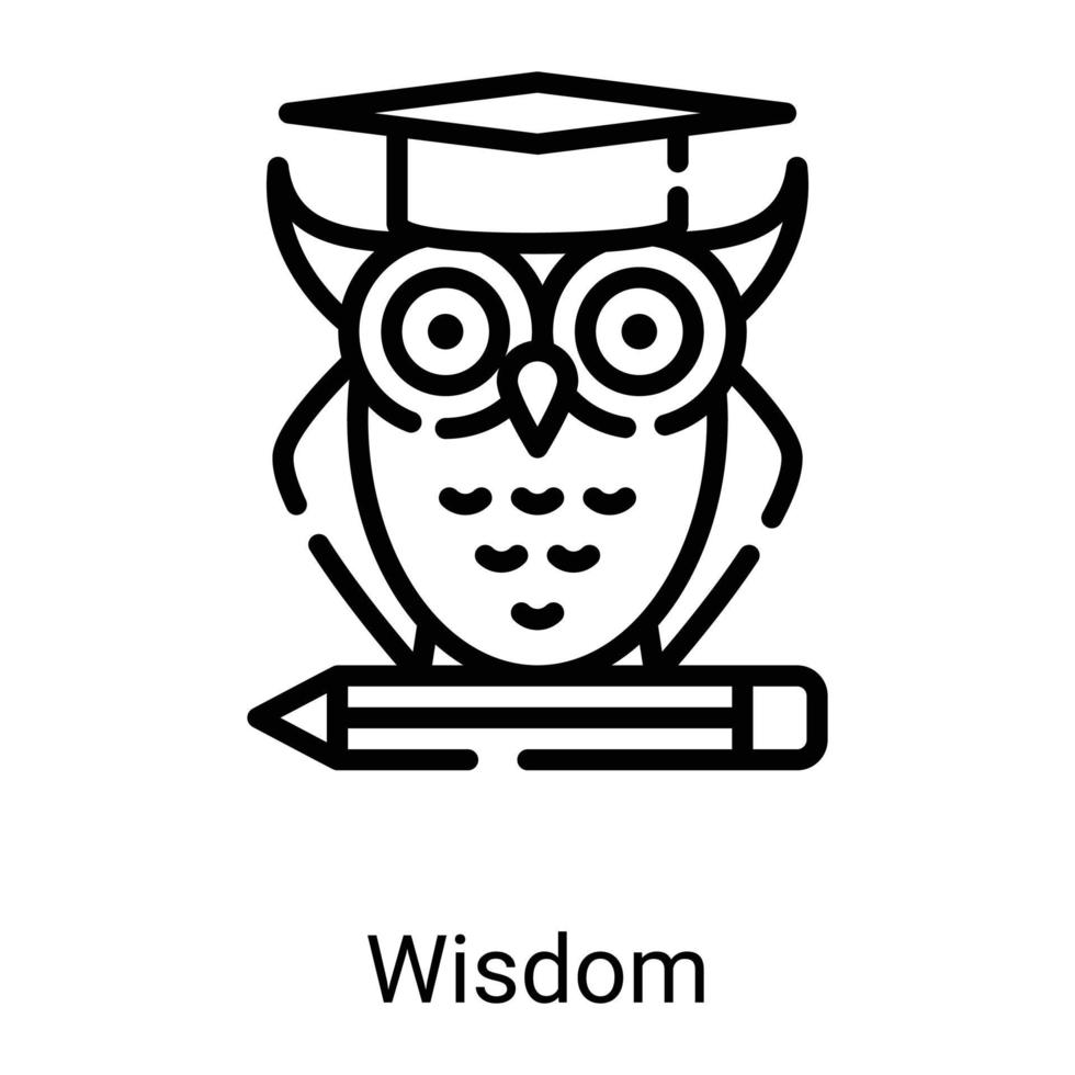 sabiduría, icono de línea de búho aislado sobre fondo blanco vector
