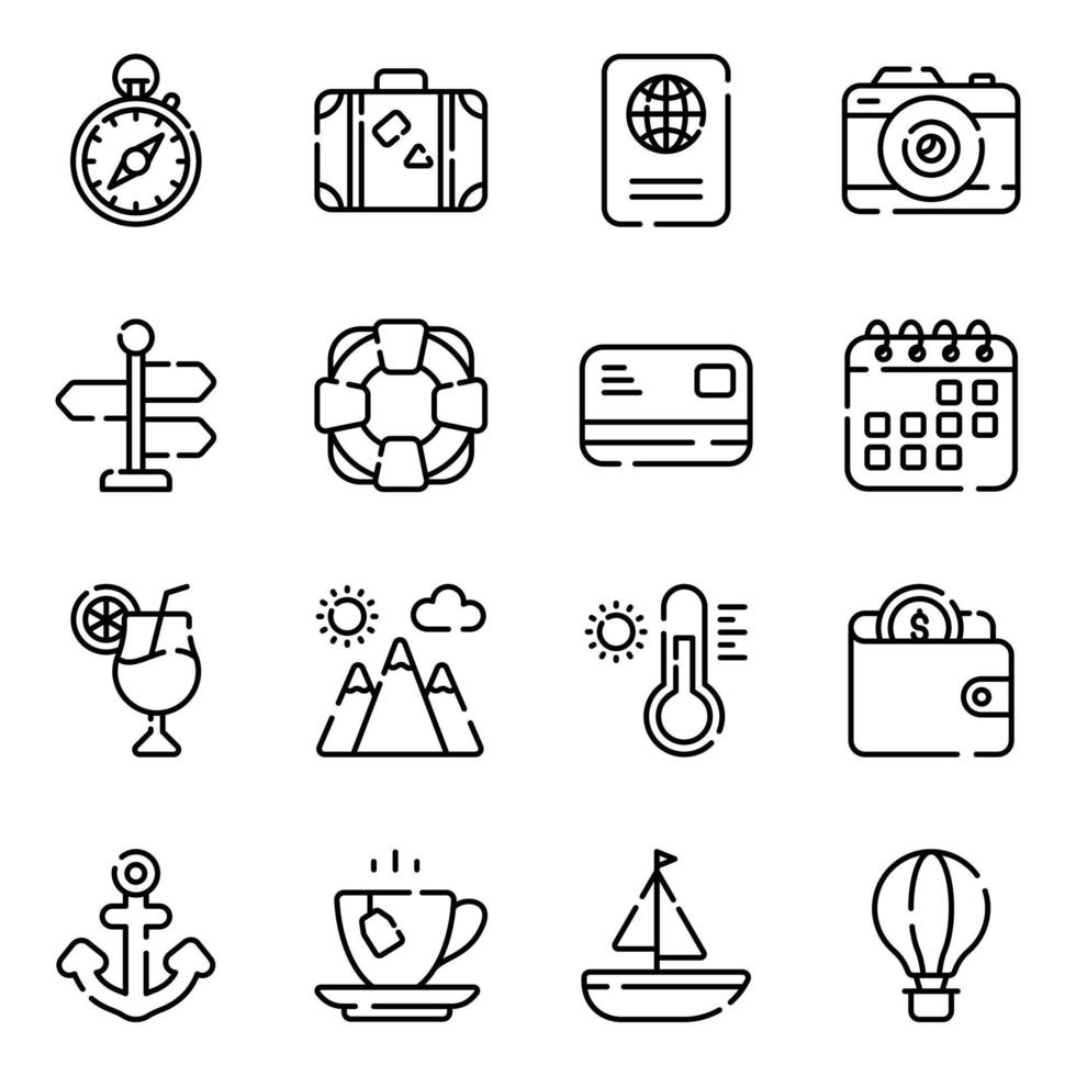 conjunto de iconos de línea de viajes y recorridos. versión ligera para web y móvil. vector