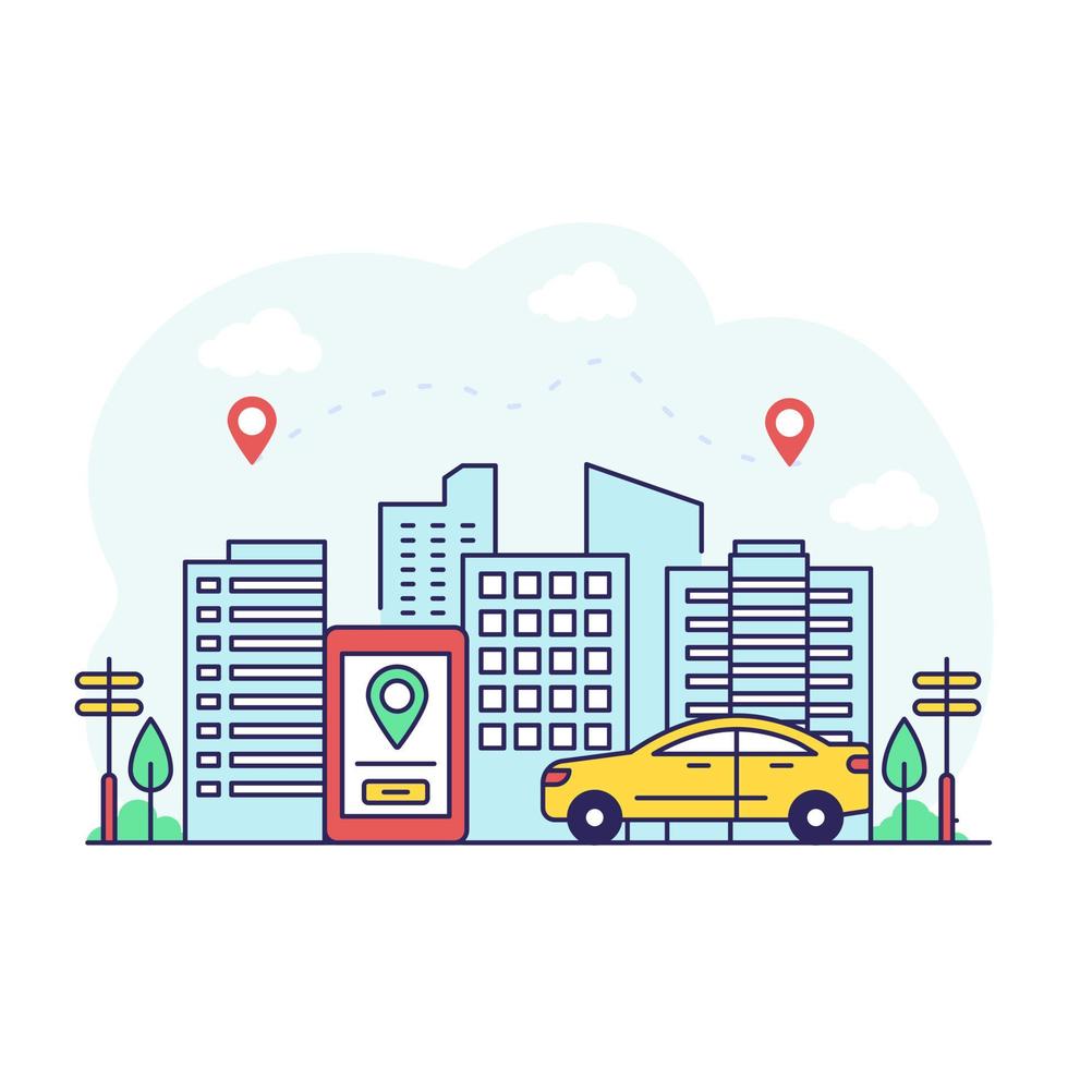 Unique design illustration of mobile cab location vector