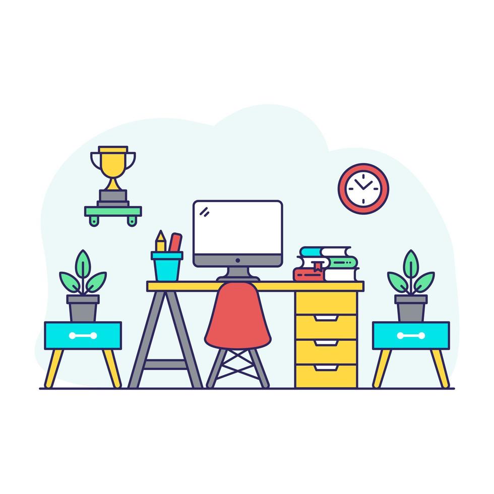 Colored design illustration of workplace, flat vector