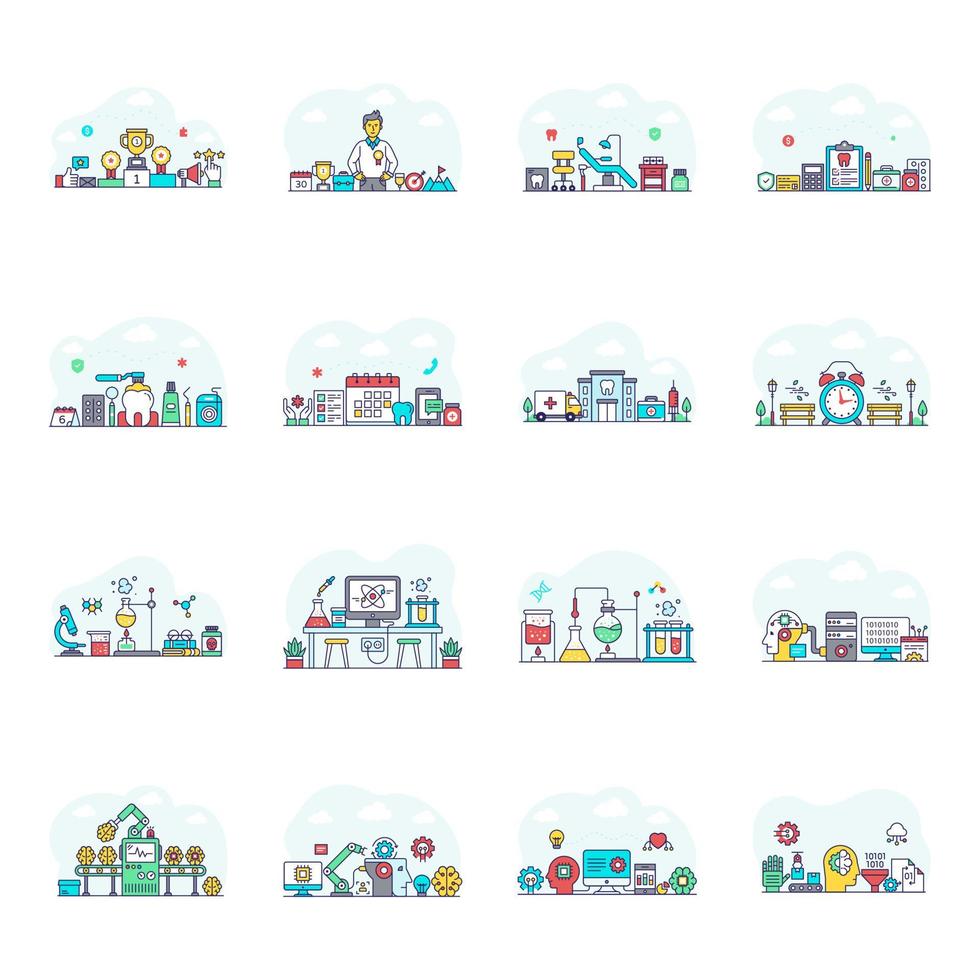 Pack of Artificial Intelligence Flat Illustrations vector