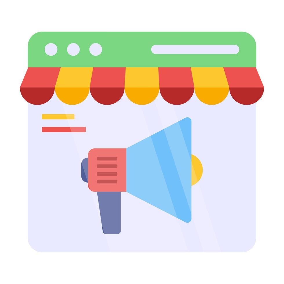 Megaphone on web page, icon of web promotion vector