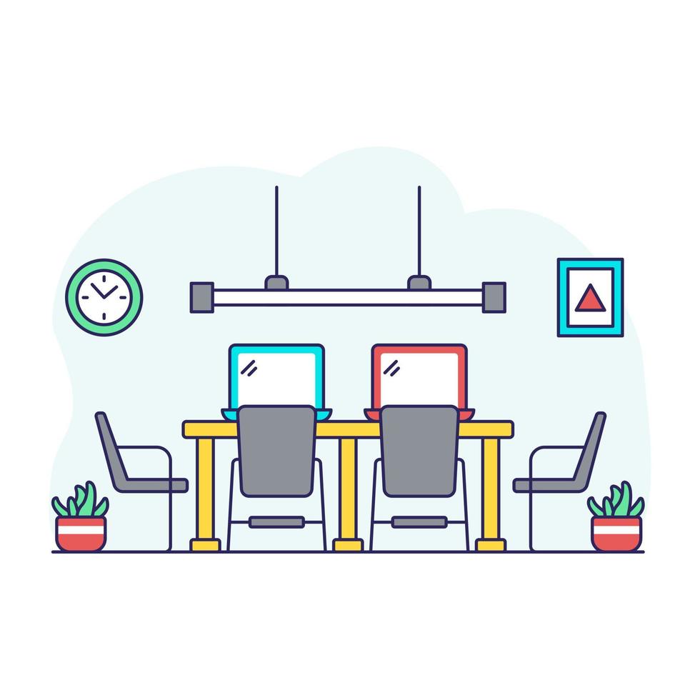 Trendy design illustration of employees desk, flat vector