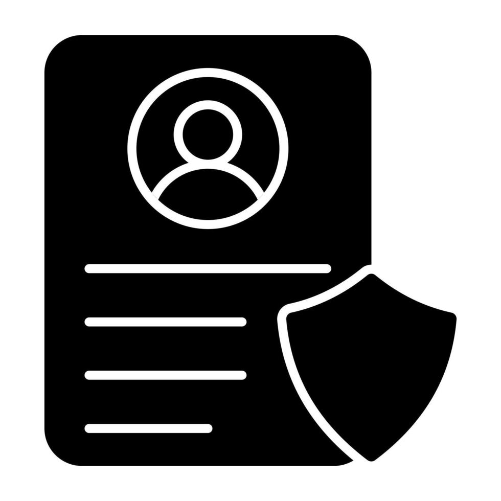 Resume with shield, icon of secure cv vector