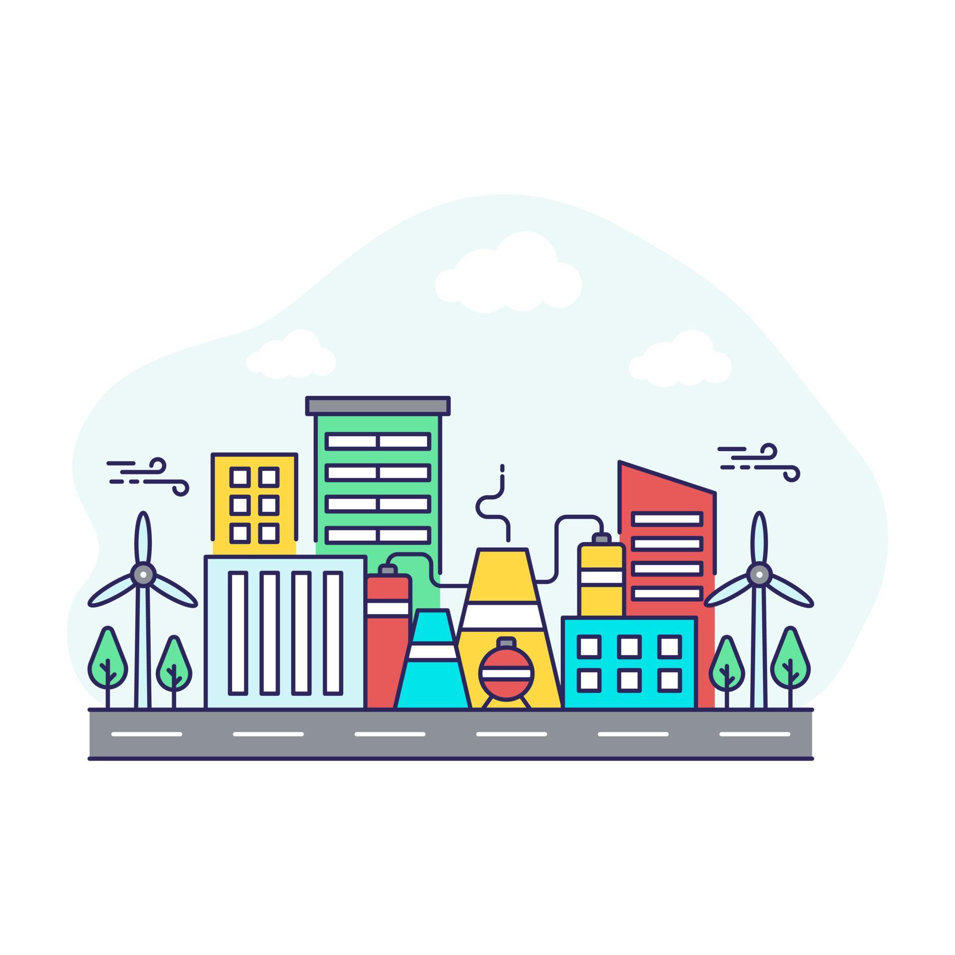 Modern design illustration of industrial building 9781951 Vector Art at