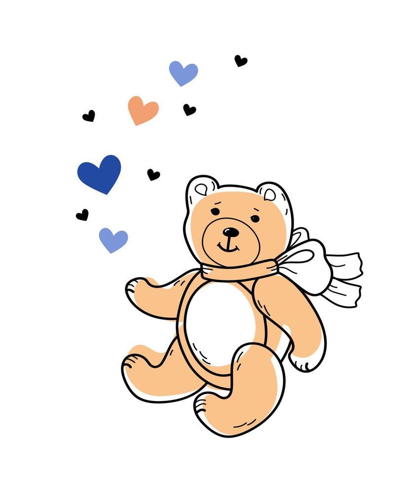 Teddy bear, baby toy. Cartoon sketch style doodle for icon, banner. vector