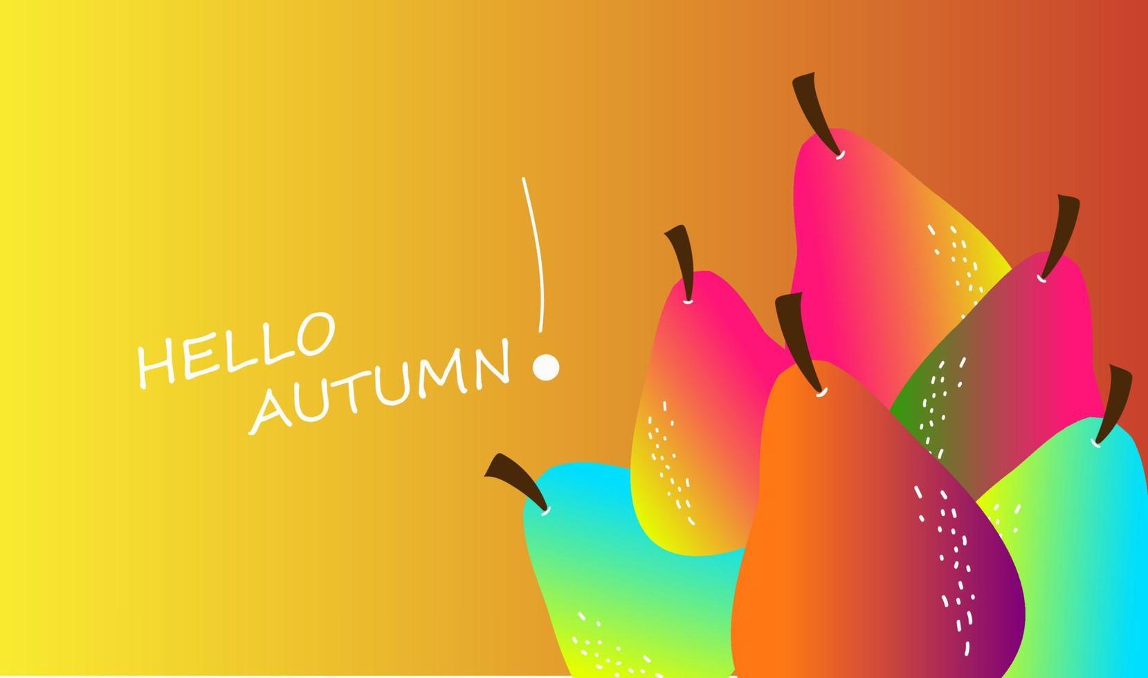 hola otoño, banner abstracto peras de colores brillantes. fondo de elemento de fruta dibujada a mano vector