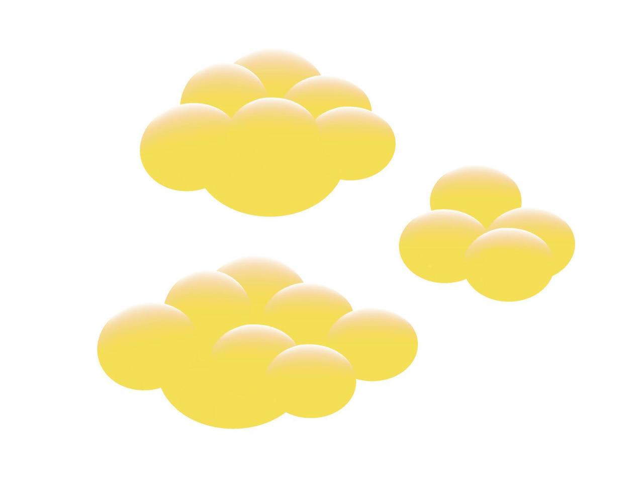 plástico de nubes. renderizado 3d realista nubes amarillas. ilustración vectorial vector