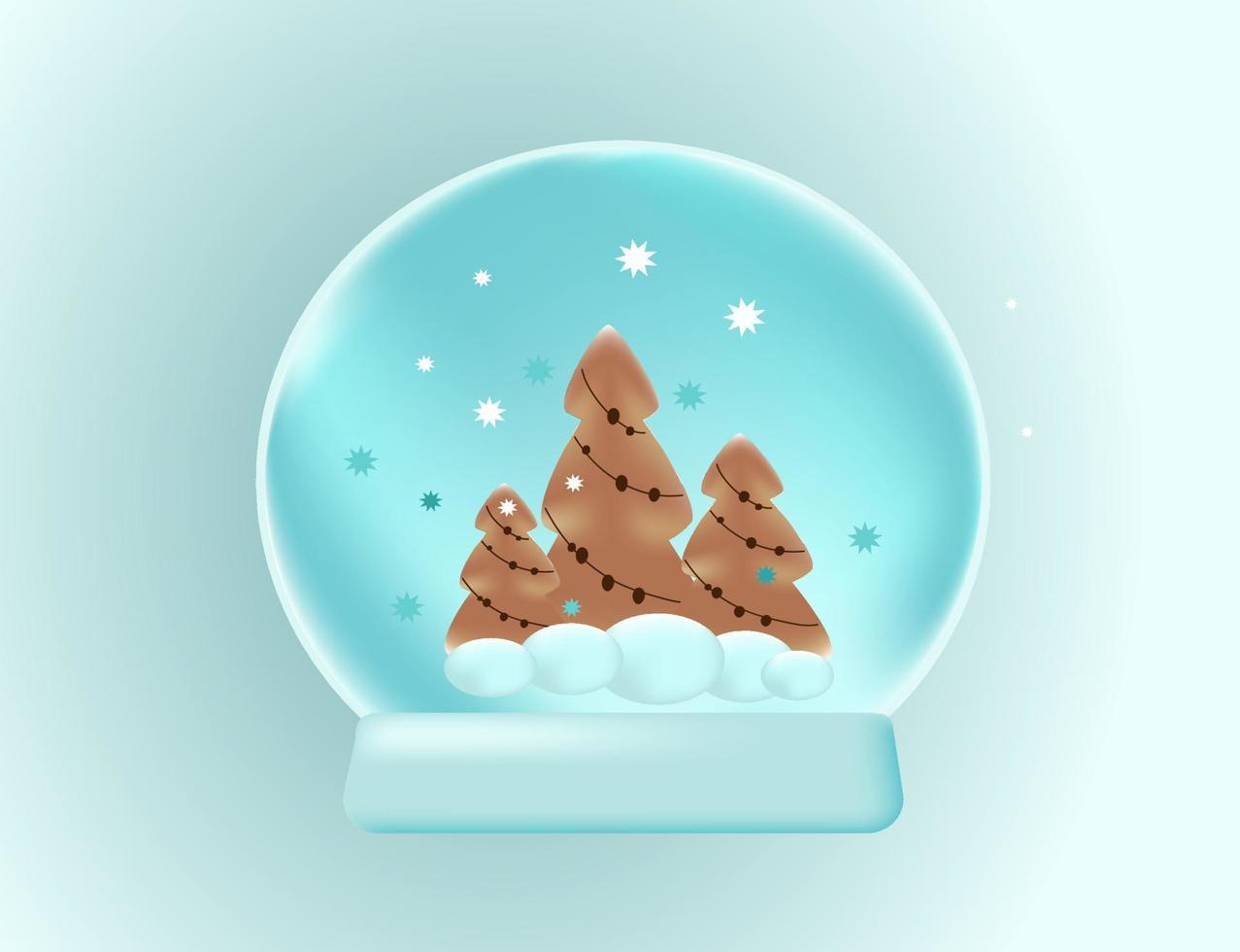 Realistic 3d render snowglobe with  Christmas trees. Vector modern background