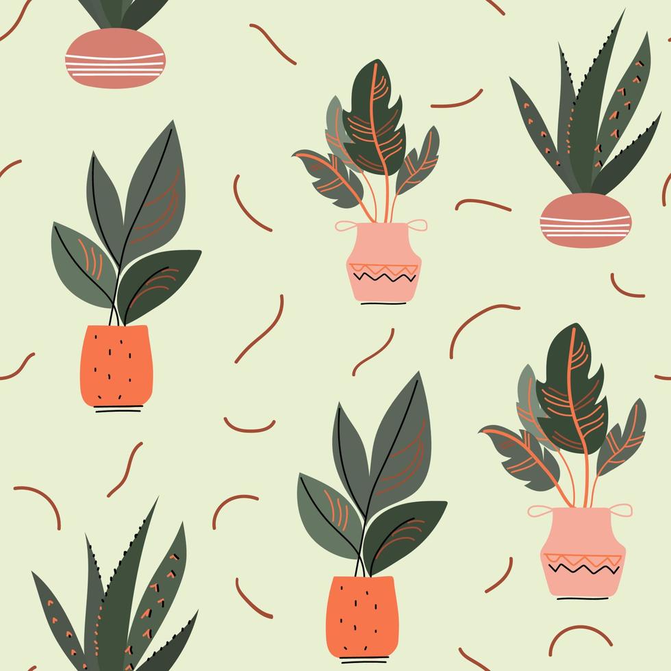 Seamless pattern home plant boho colors nand drawn cartoon vector design