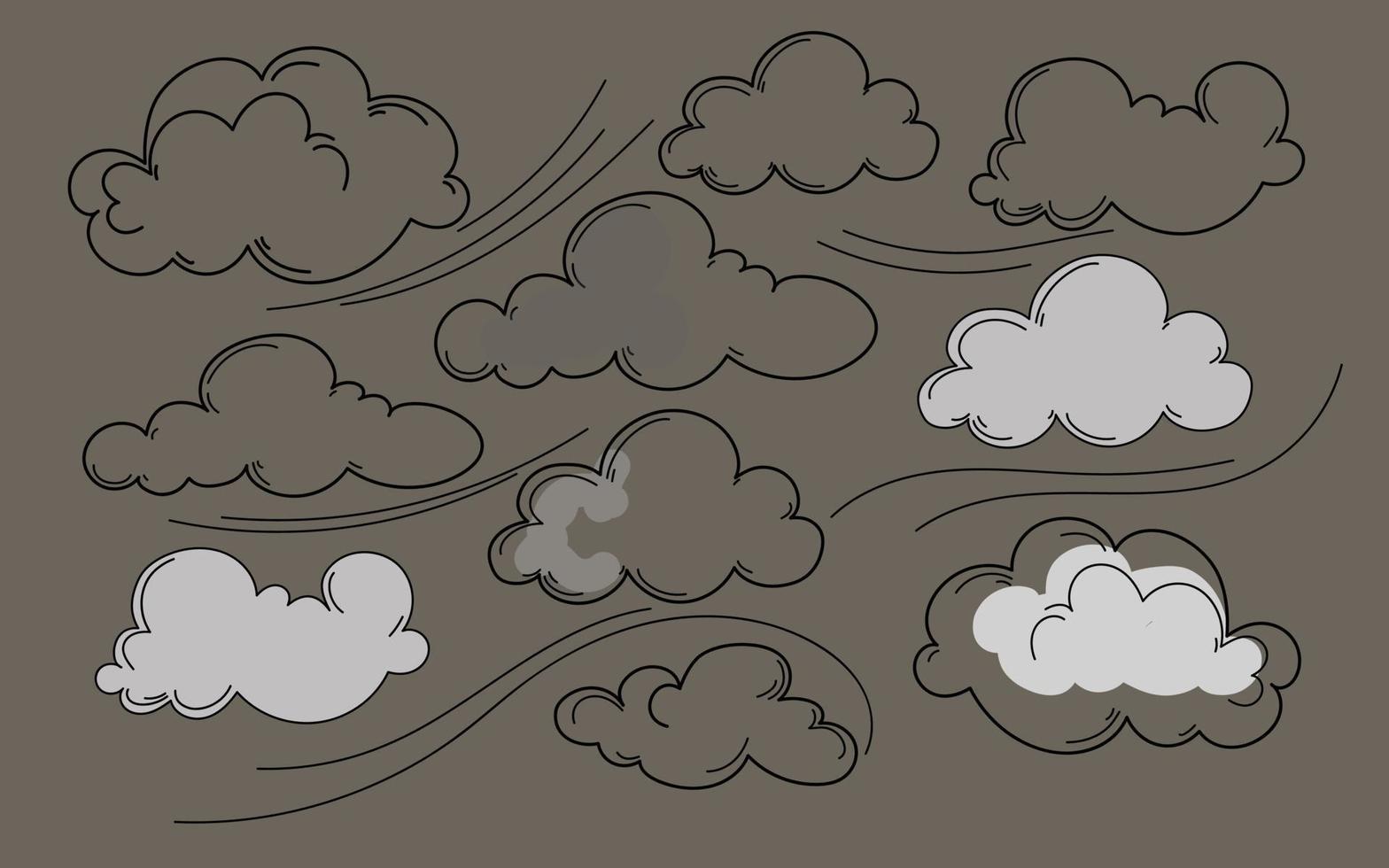 dibujado a mano doodle boceto estilo nube set.vector elementos vector