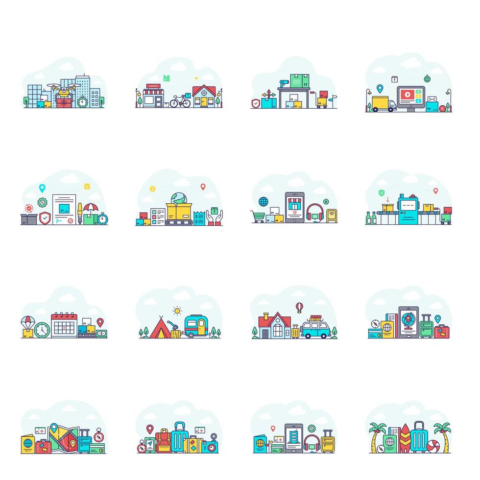 Ilustraciones de pack of cargo and tour flat vector