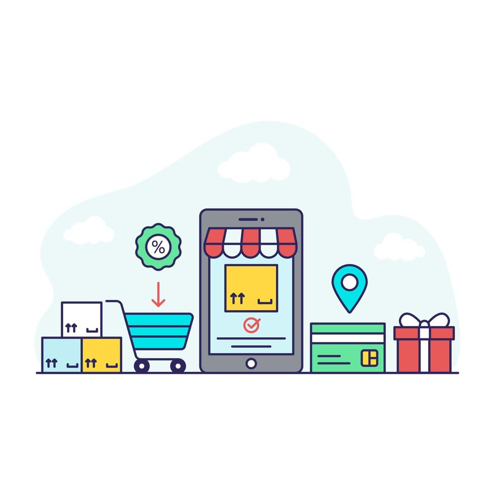 Modern design illustration of mobile shopping vector