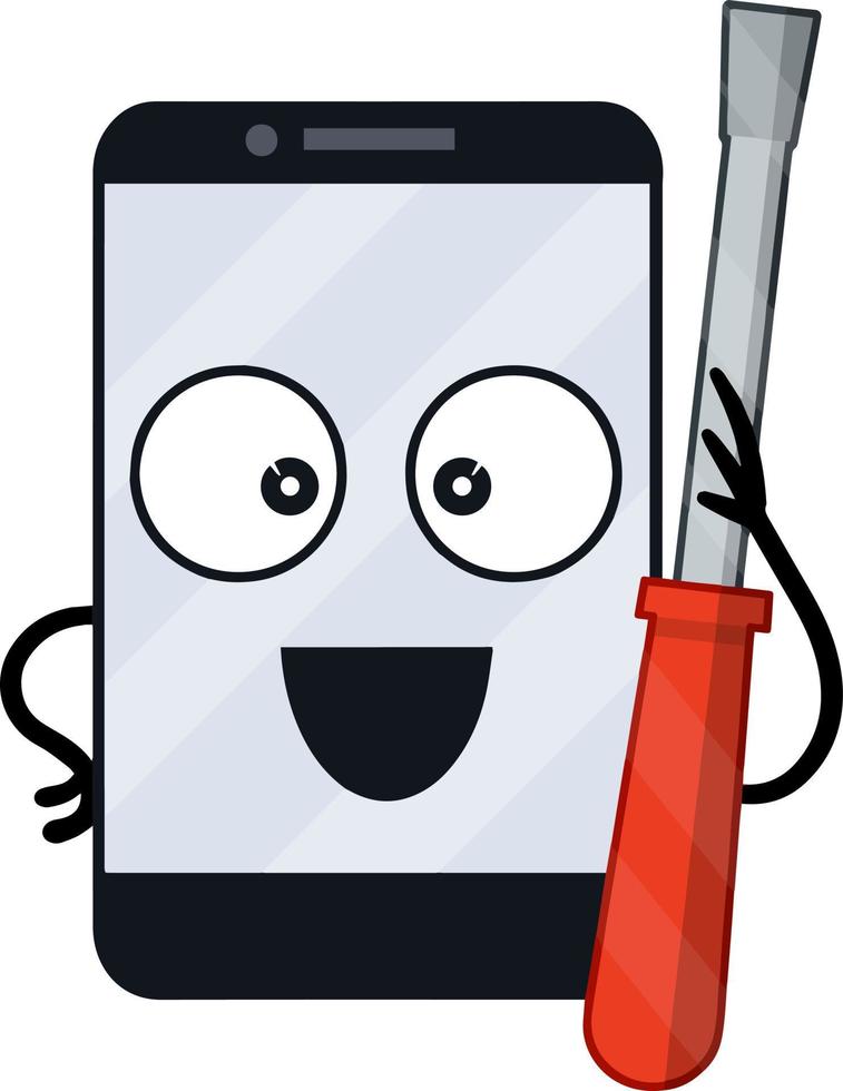 Cheerful mobile phone with smile on screen. Happy emotions vector