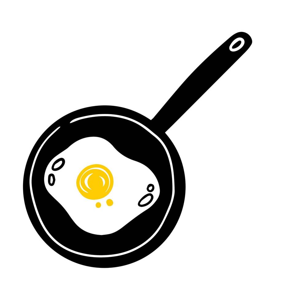 Fried eggs in a frying pan. Doodle breakfast. vector