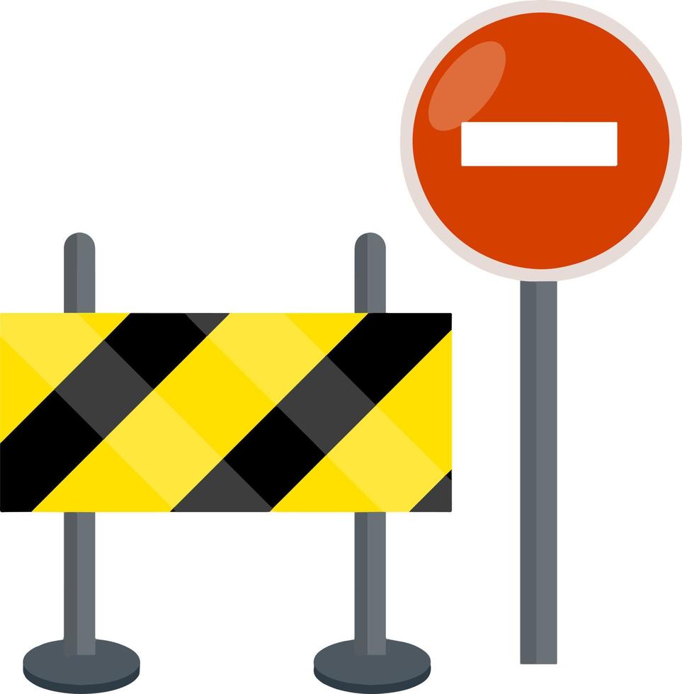 Road works. Forbidding sign and barrier. vector