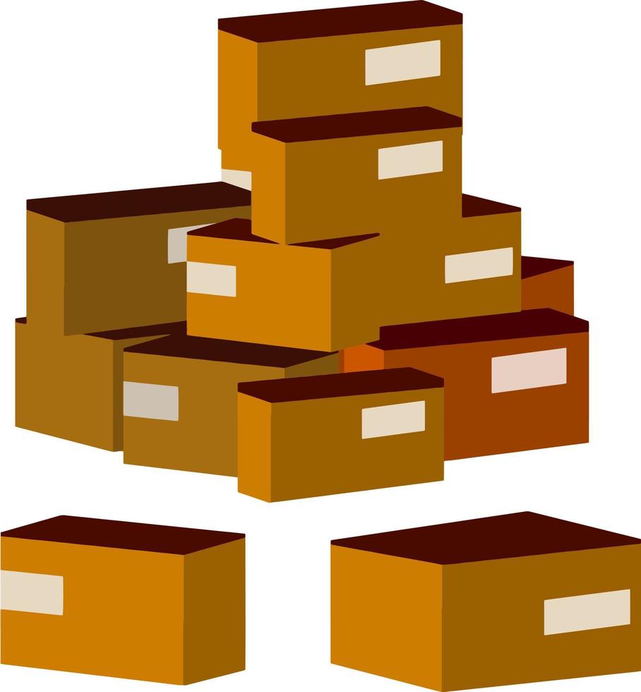 Set of parcels in cardboard boxes. vector