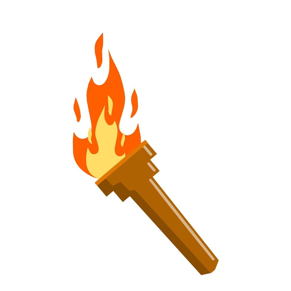 Torch with fire and flame. Greek Symbol of sports competitions. The concept of light and knowledge. Flat cartoon illustration vector