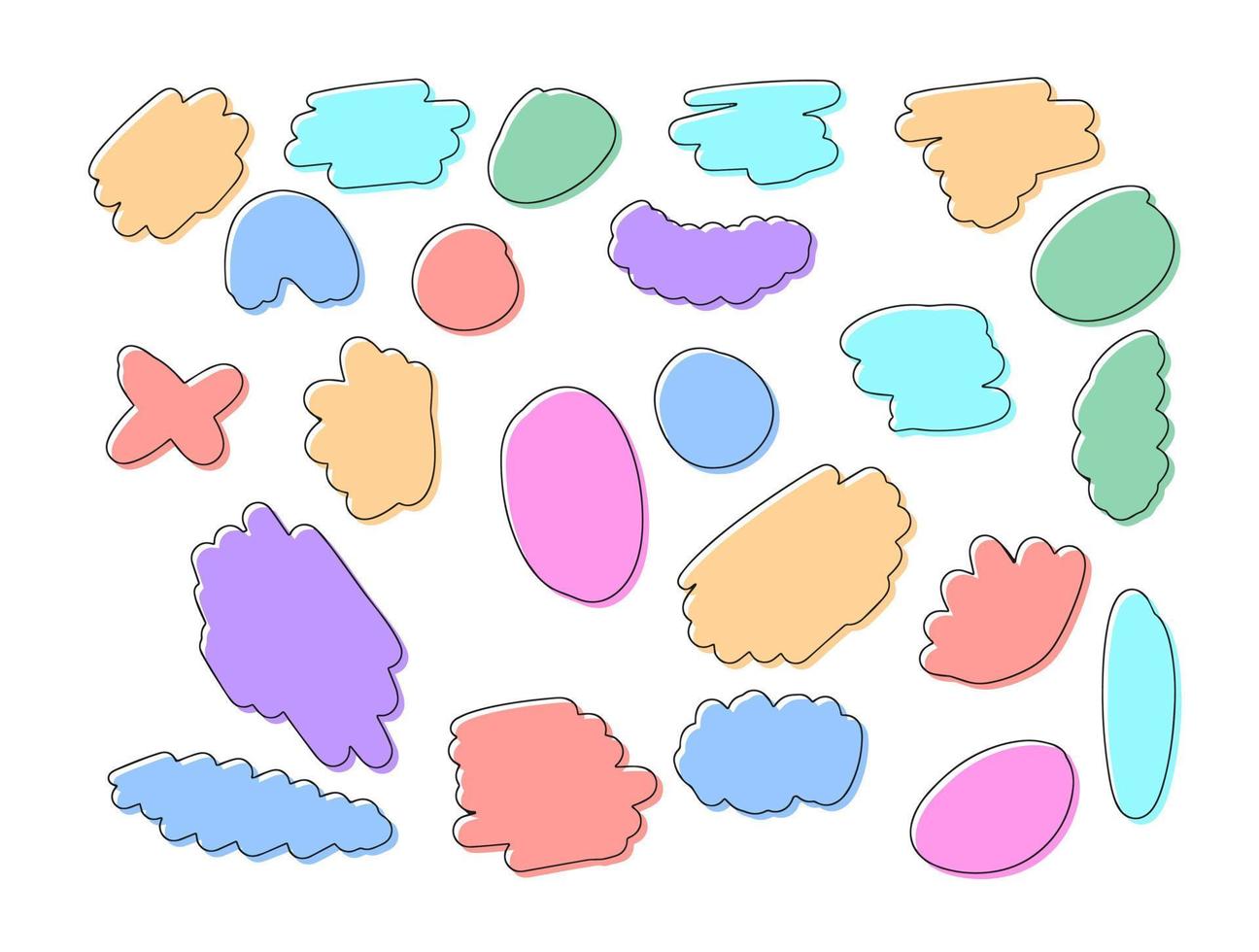 conjunto de formas abstractas. forma de base multicolor geométrica para estampados florales simples. garabato de dibujos animados de niños planos vector