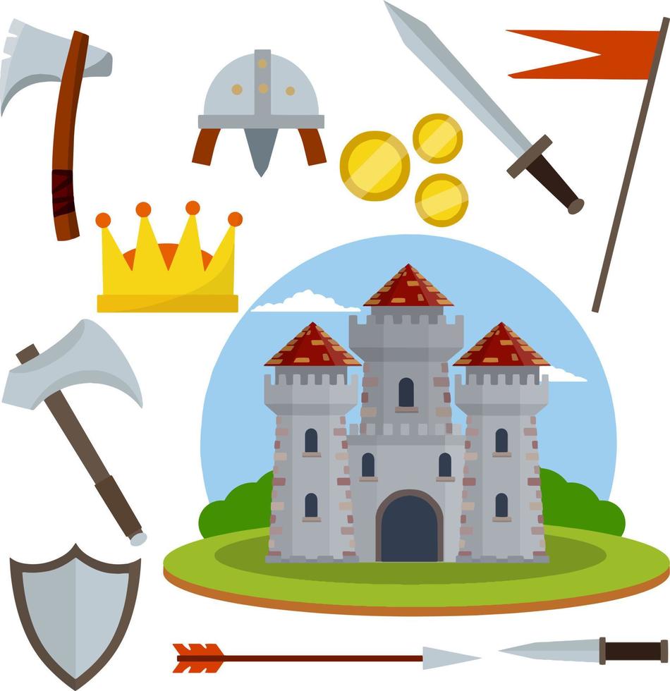 Medieval set of item. Old armor and knight weapons vector