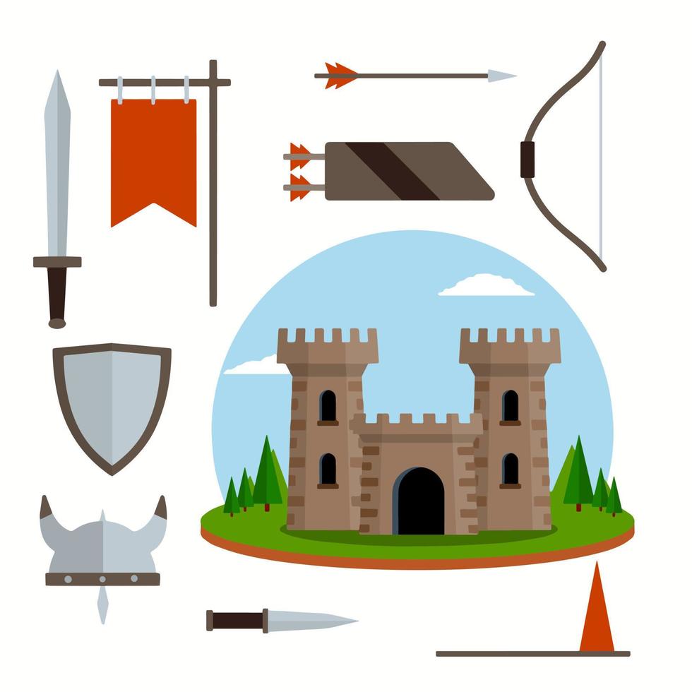 conjunto medieval de artículo. armaduras antiguas y armas de caballero vector