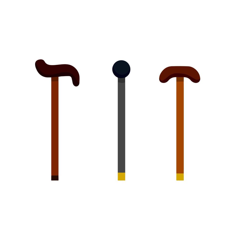 Walking Cane of senior. Wooden and metal stick. Cartoon flat illustration vector