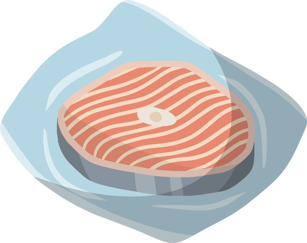 Seafood and meat in package. Cartoon flat illustration. Supermarket product. Cold object vector