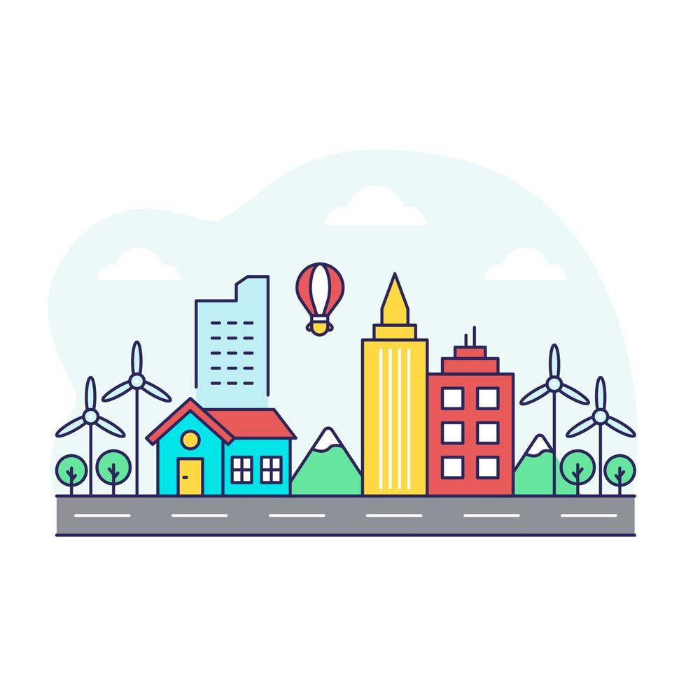 A beautiful building illustration of skyline vector