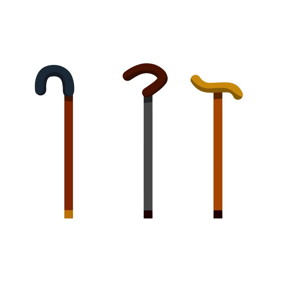 Walking Cane of senior. Wooden and metal stick. Cartoon flat illustration vector