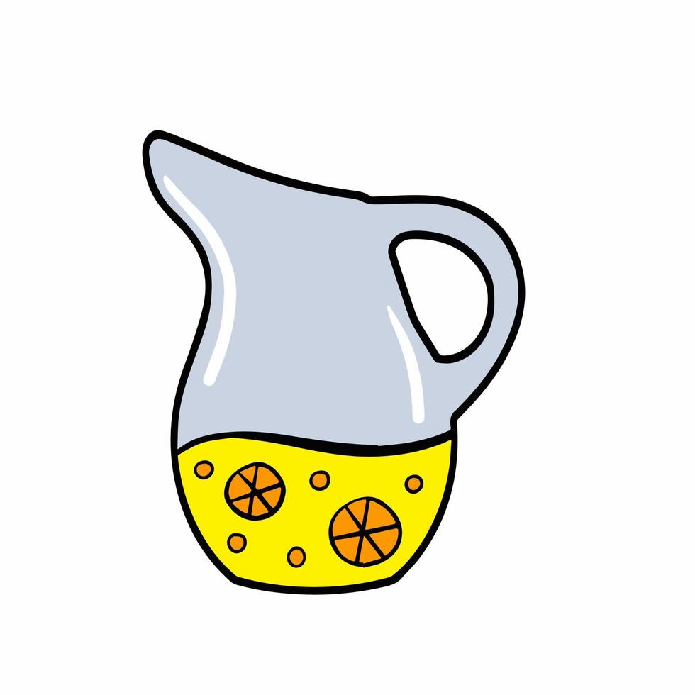 Lemonade in jug. Summer refreshing drink in glass jar. Flat cartoon illustration. Yellow liquid vector