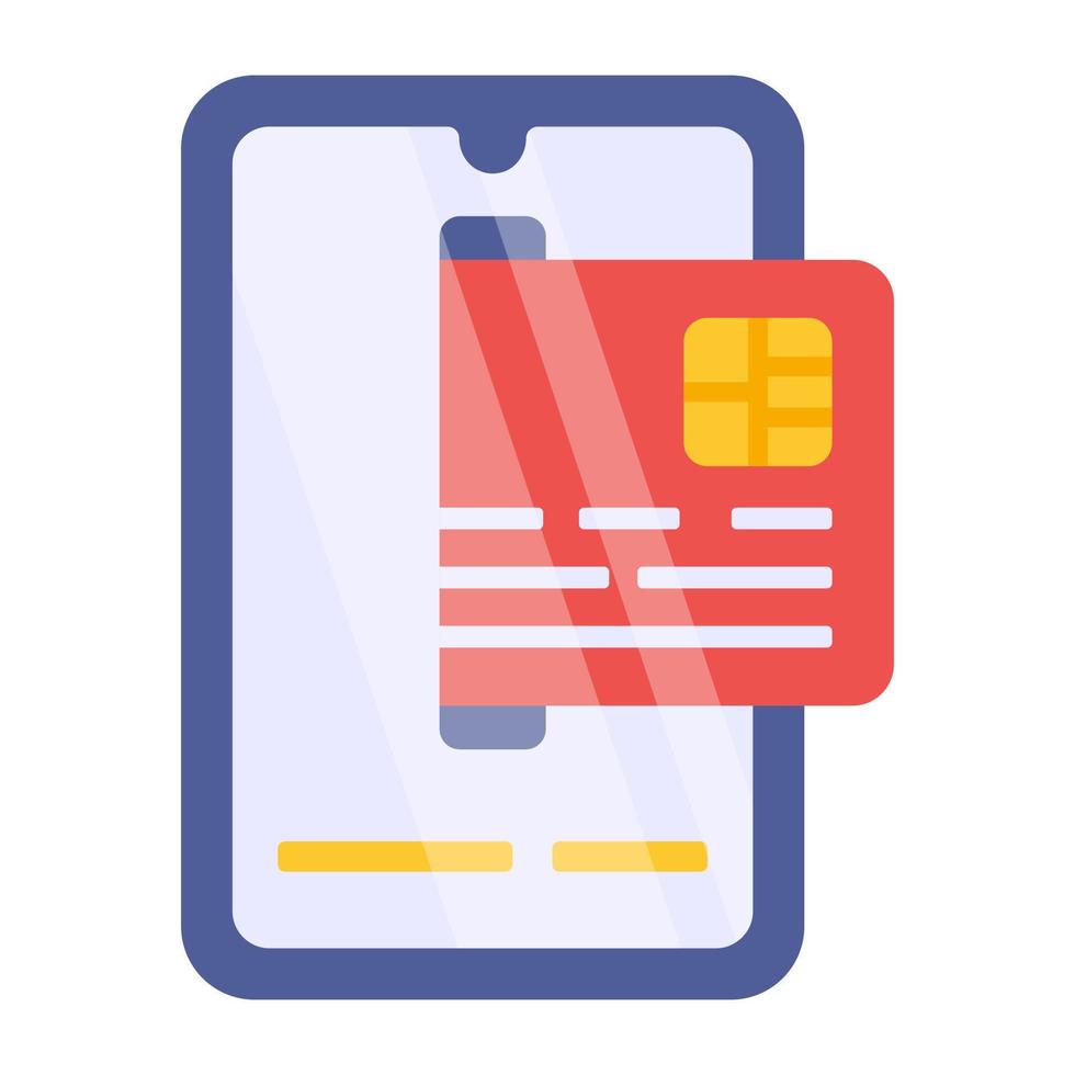 Card inside smartphone, icon of mobile card payment vector