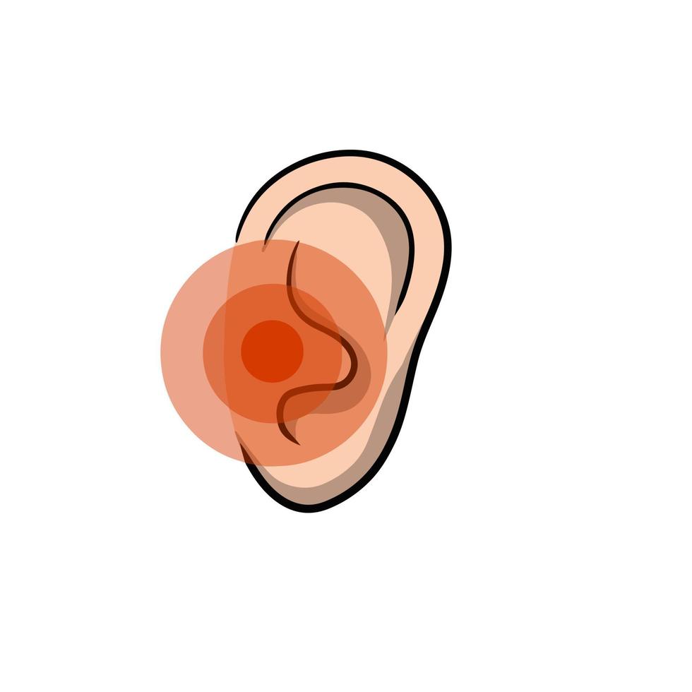 Earache and pain. Red place of problem vector