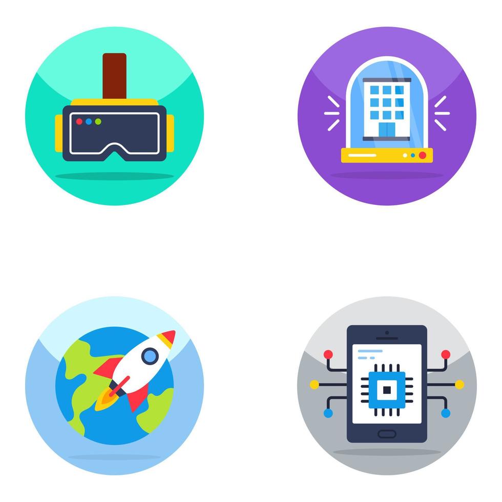 Pack of Technology and Vr Flat Icons vector