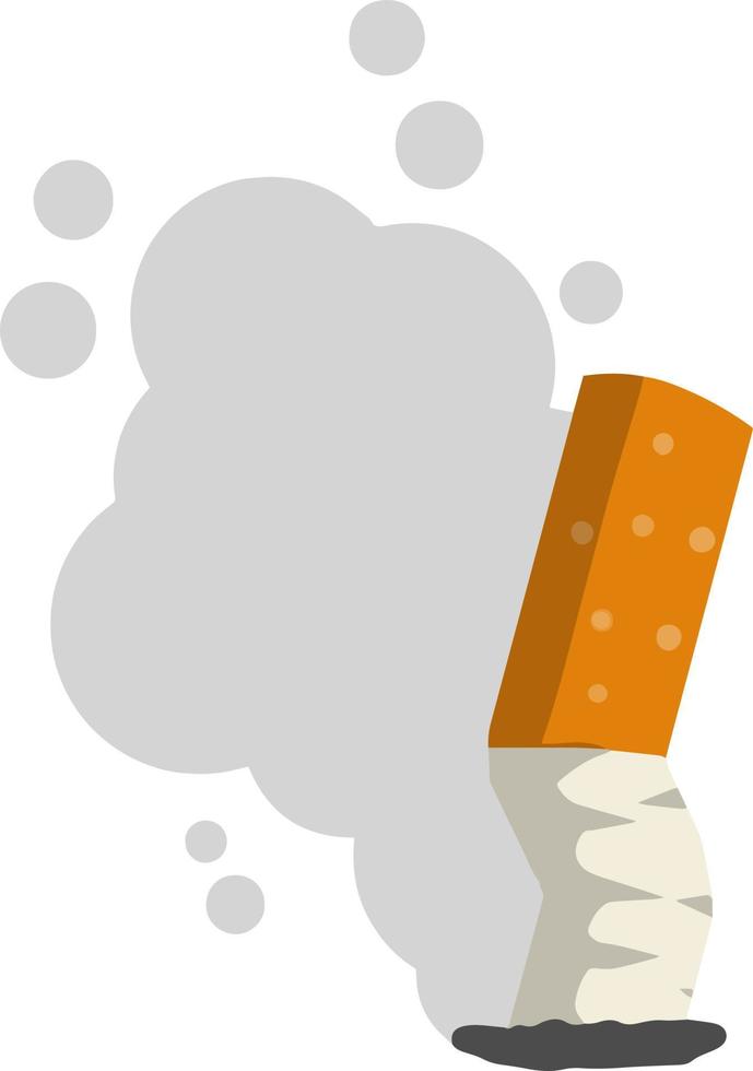 colilla de cigarrillo. mal hábito nocivo de fumar. objeto pequeño ilustración plana de dibujos animados. ceniza y humo. basura, suciedad y basura vector