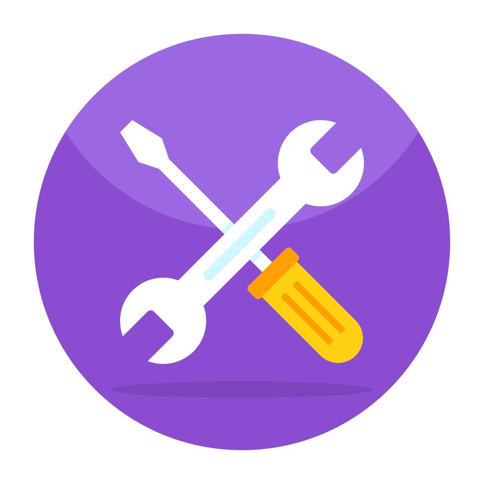 Screwdriver with wrench, icon of technical tools vector