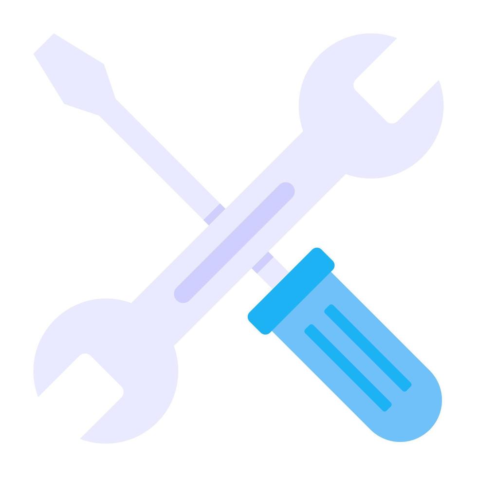 Wrench with screwdriver, icon of mechanical tools vector