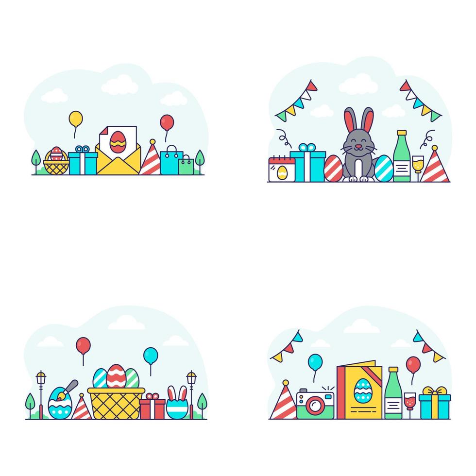 Pack of Easter Flat Illustrations vector