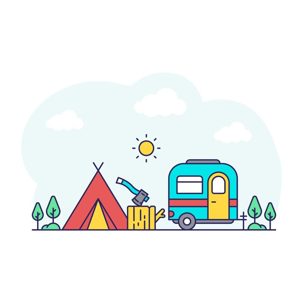 Conceptual flat design illustration of camping vector