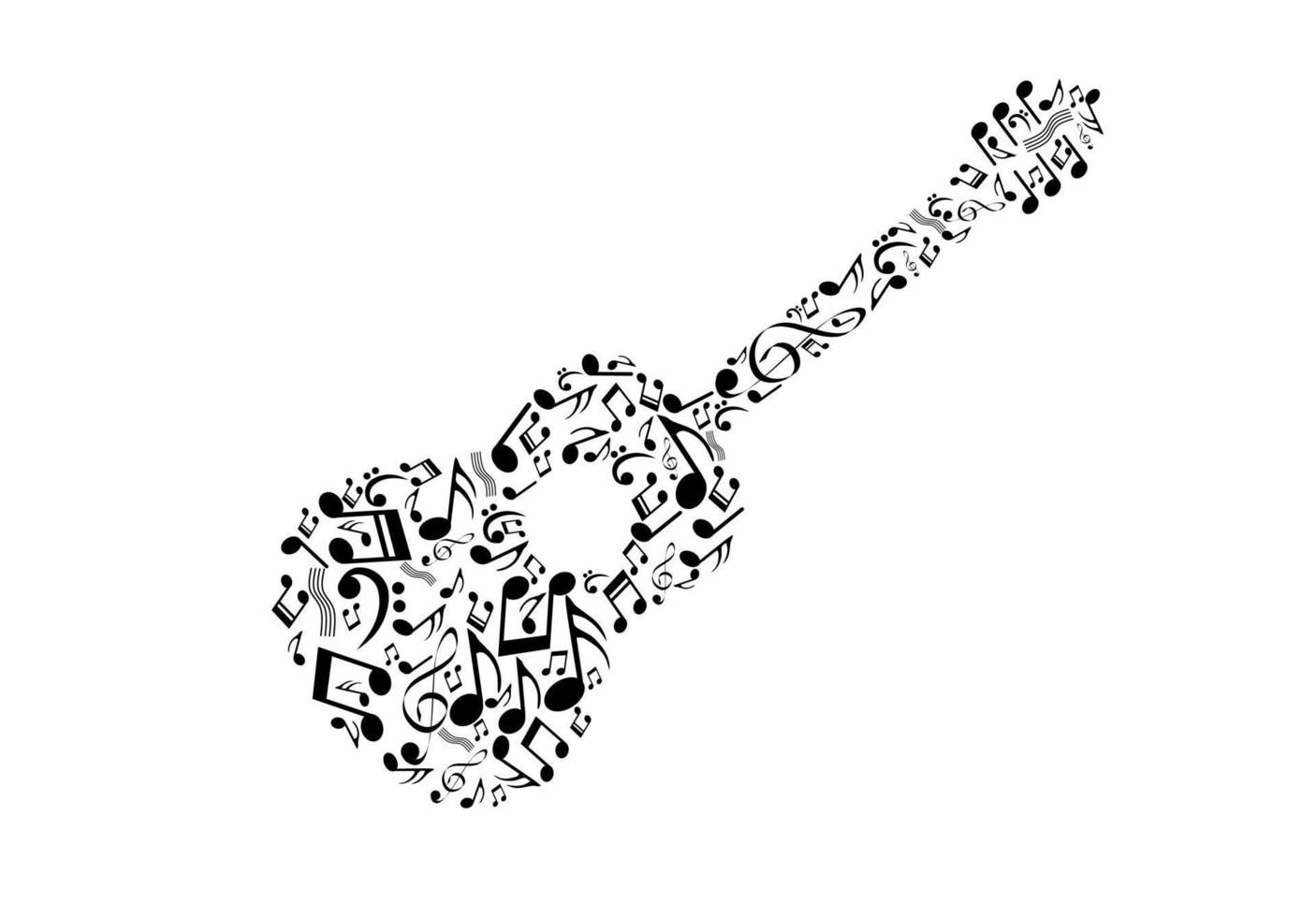 logotipo de guitarra compuesto por notas musicales aisladas en fondo blanco vector