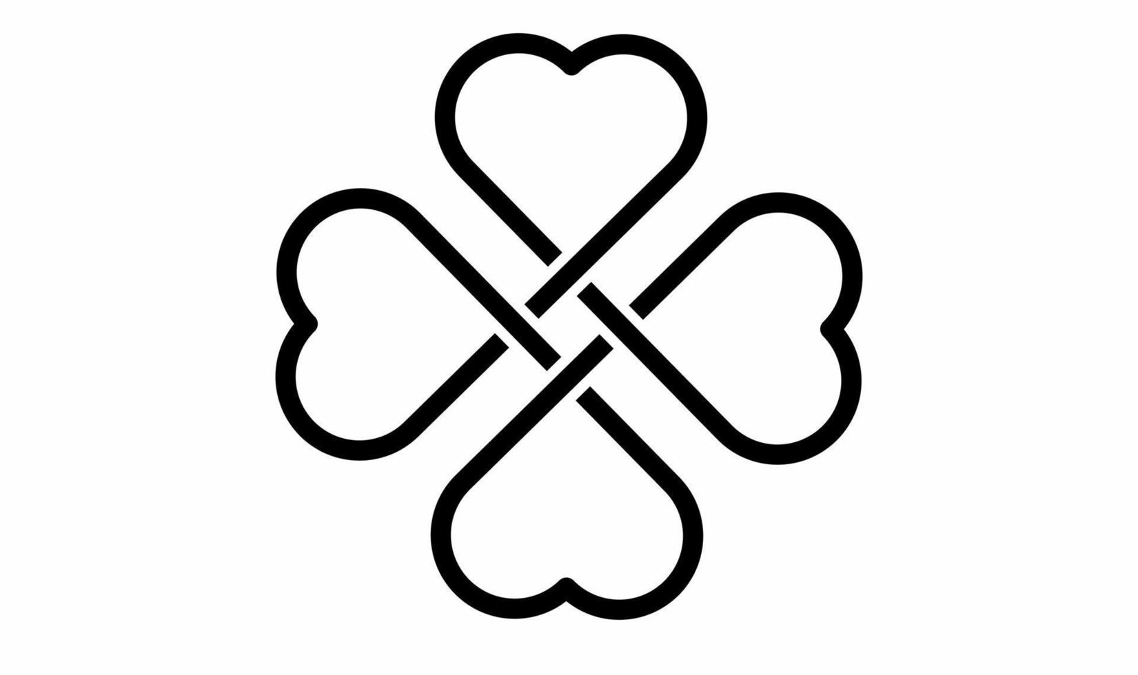 Hojas de trébol forma cuatro amor vinculado aislado sobre fondo blanco. vector