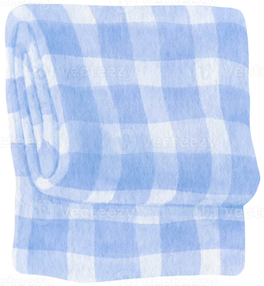 Blue Checkered Beach towel and picnic blanket in watercolor png