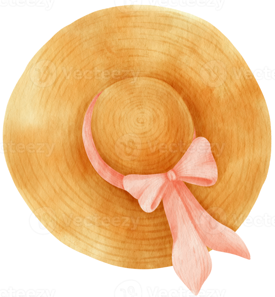 lindo sombrero de paja con ilustración de acuarela de cinta para elemento decorativo de verano png