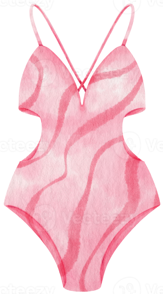 Pink one piece bikini swimsuits watercolor style for Decorative Element png