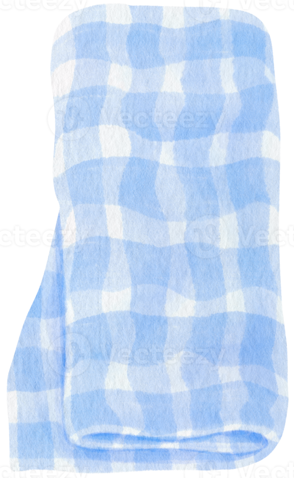 Blue Checkered Beach towel and picnic blanket in watercolor png