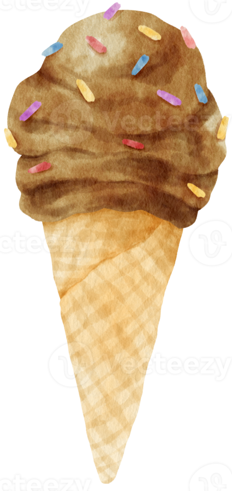 Chocolate Icecream cone watercolor illustration for Summer Decorative Element png