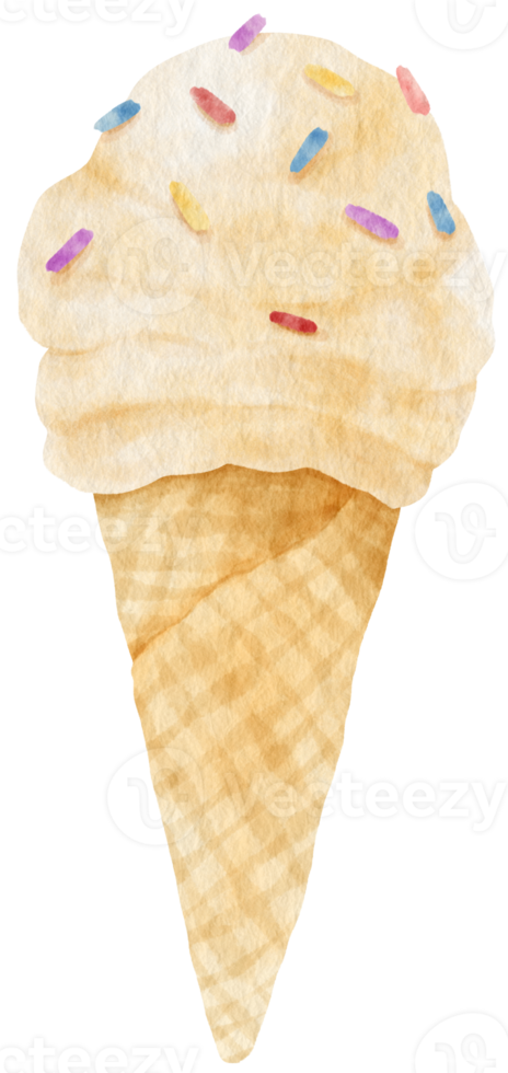 illustrazione dell'acquerello del cono gelato alla vaniglia per elemento decorativo estivo png