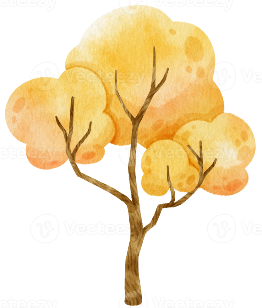 höstträd med gula löv akvarell illustration för dekorativt element png