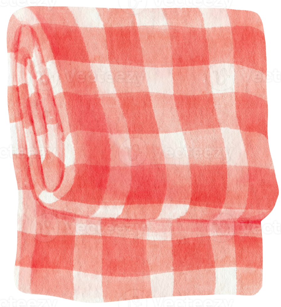 Red Checkered Beach towel picnic blanket in watercolor png